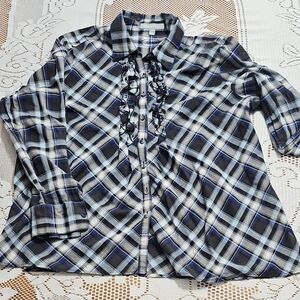 Foxcroft Blue and White Plaid Button Up